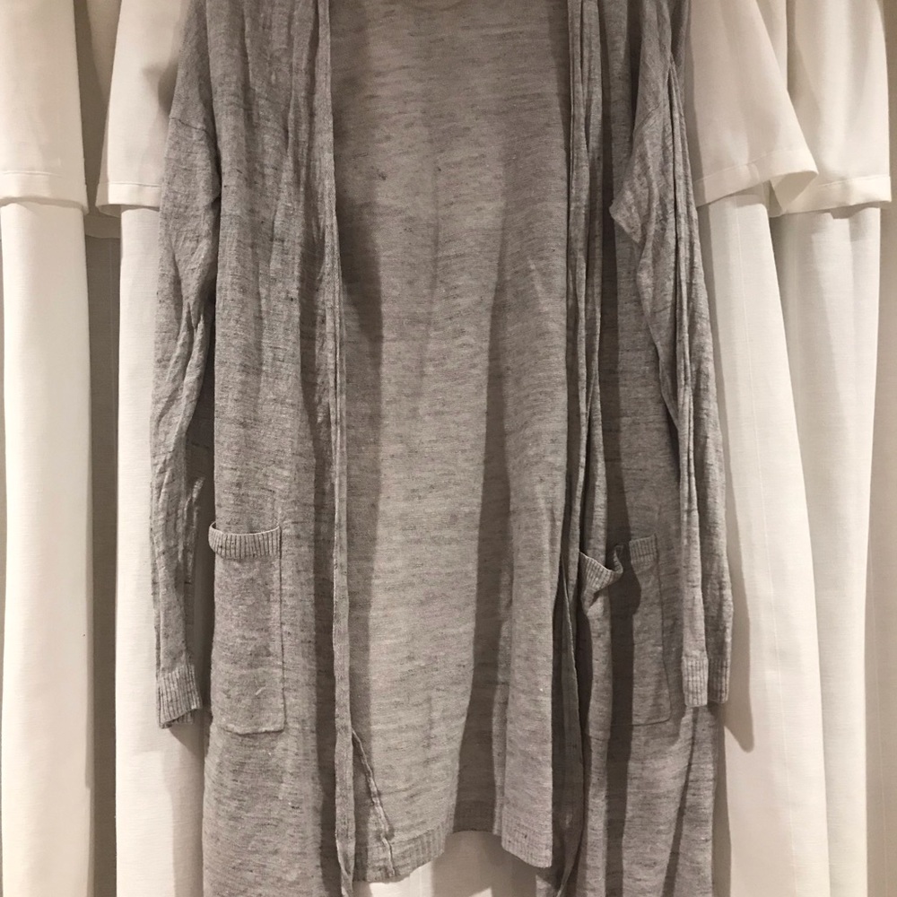 Gray long linen blend cardigan sweater size s